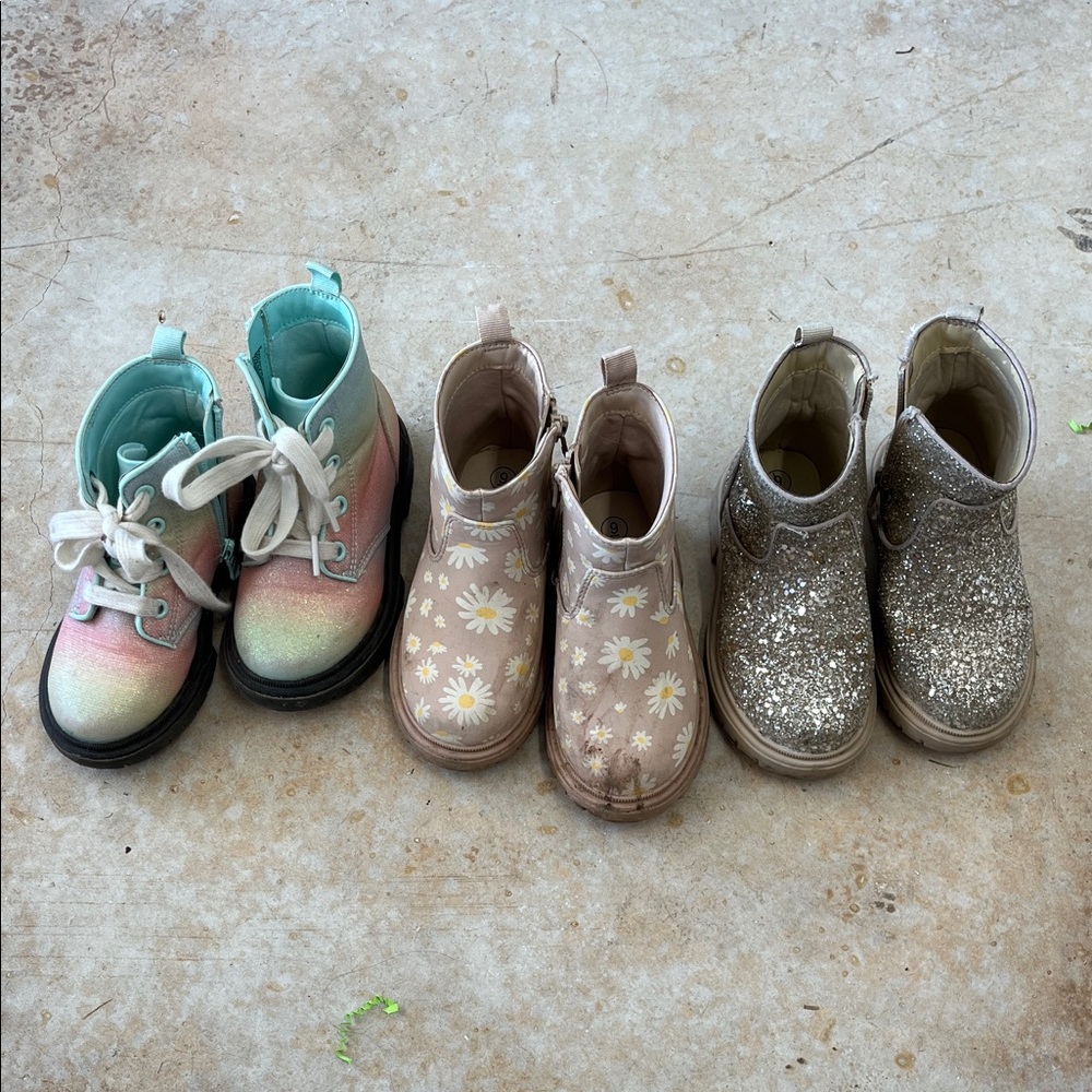 Cat & Jack Multicolor High-Tops and Floral Tan Boots Set